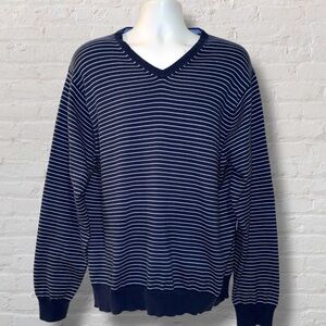 Vineyard Vines Stripe V-Neck Sweater Navy Blue Cotton Wool Silk XL
